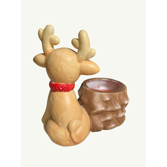 Reindeer Ceramic Candle Holder With Red Accent - Picture 5 of 10